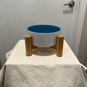 Reddy Ceramic Dog Bowl w/ Stand - White Blue